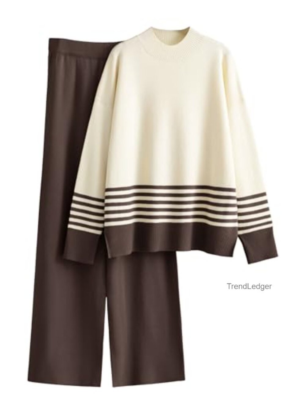 Tanming Striped 2 Piece Sweater Lounge Set Turtleneck Wide Leg Pants